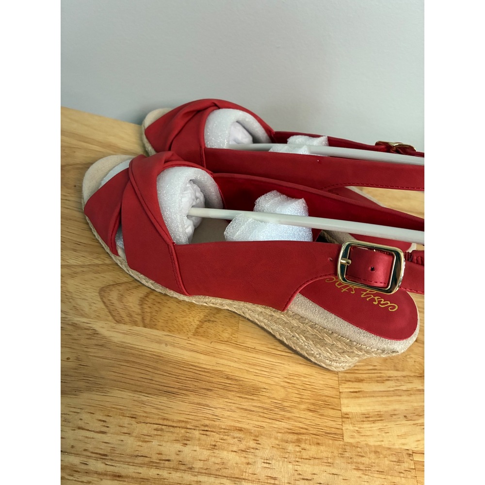 Easy Street Maureen Red Espadrille Wedge Sandals 6.5W 30-1255 Super Flex Zone